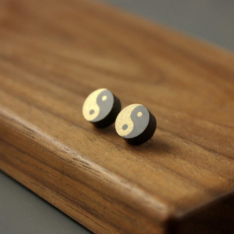 Ebony Wood Yin Yang Stud Earrings — earring view 2