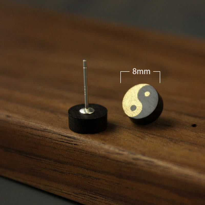 Ebony Wood Yin Yang Stud Earrings — earring view 4