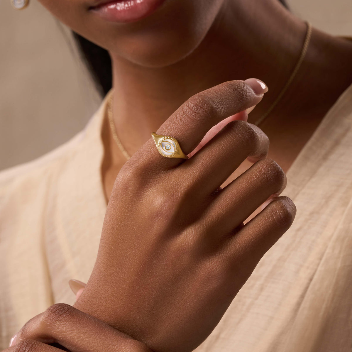 Enhancer Evil Eye Mother Of Pearl Ring — ring view 2