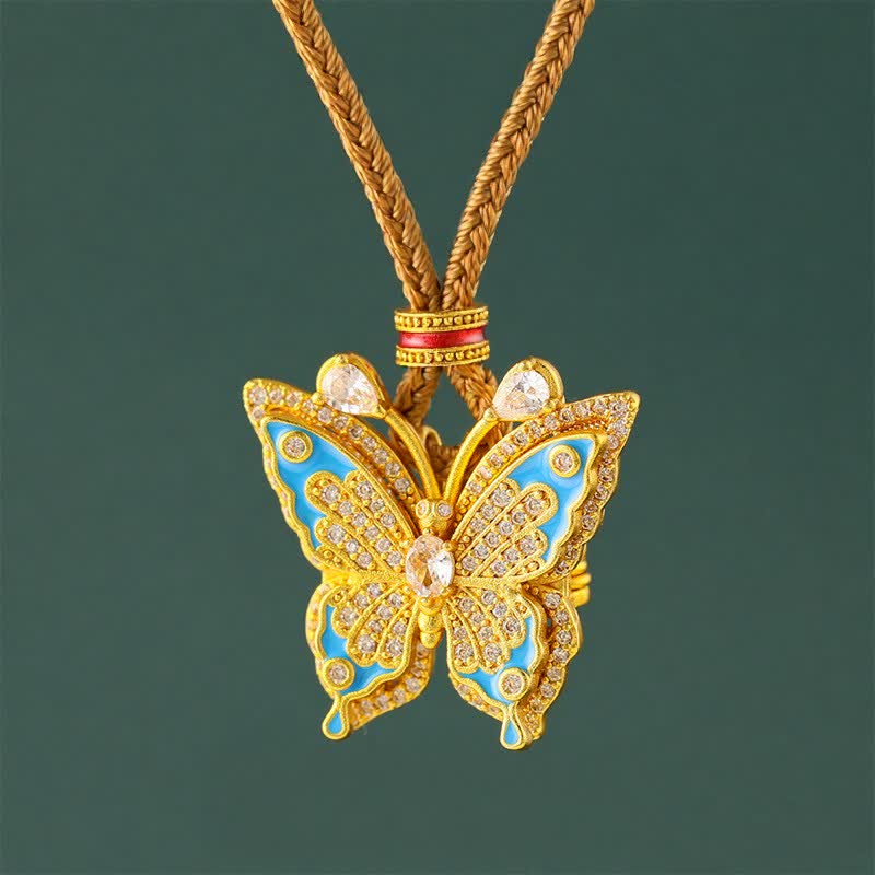 Gold Plated Brass Butterfly Transformation Pendant Necklace — necklace view 1