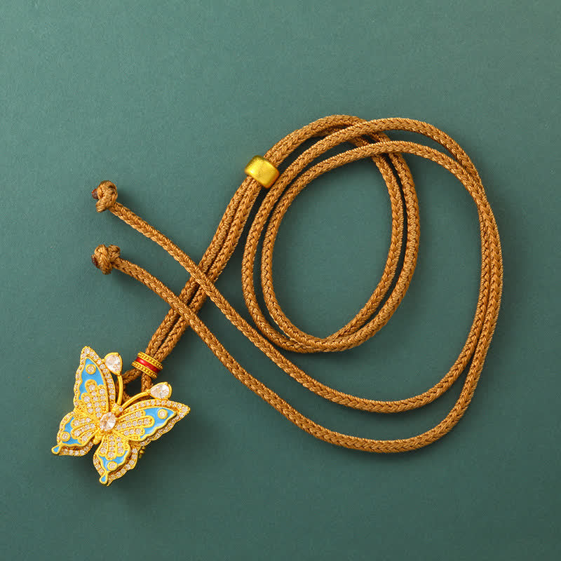 Gold Plated Brass Butterfly Transformation Pendant Necklace — necklace view 2