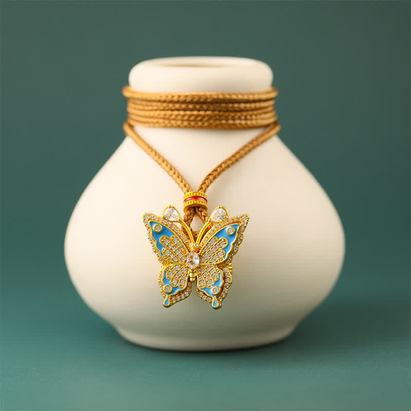 Gold Plated Brass Butterfly Transformation Pendant Necklace — necklace view 4