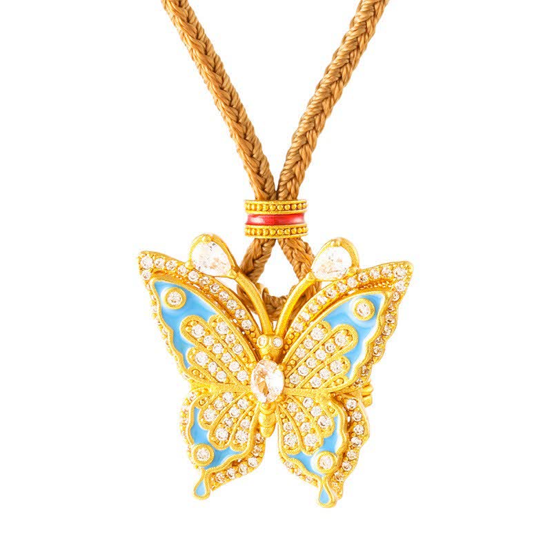 Gold Plated Brass Butterfly Transformation Pendant Necklace — necklace view 5