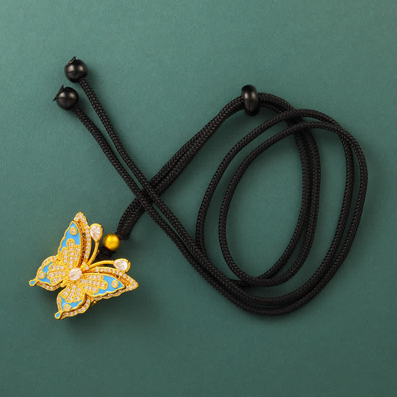 Gold Plated Brass Butterfly Transformation Pendant Necklace — necklace view 7