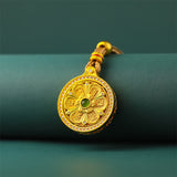Gold Plated Brass Om Mani Padme Hum Rotating Round Necklace — necklace view 4