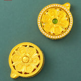 Gold Plated Brass Om Mani Padme Hum Rotating Round Necklace — necklace view 5