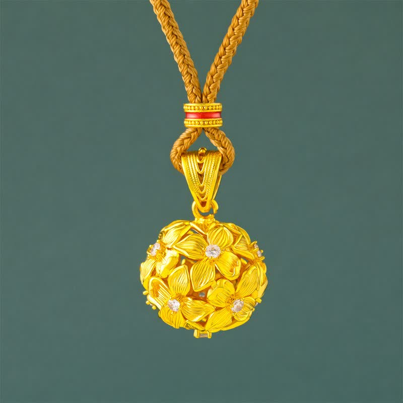 Gold Plated Brass Openwork Hydrangea Pendant Necklace — necklace view 1