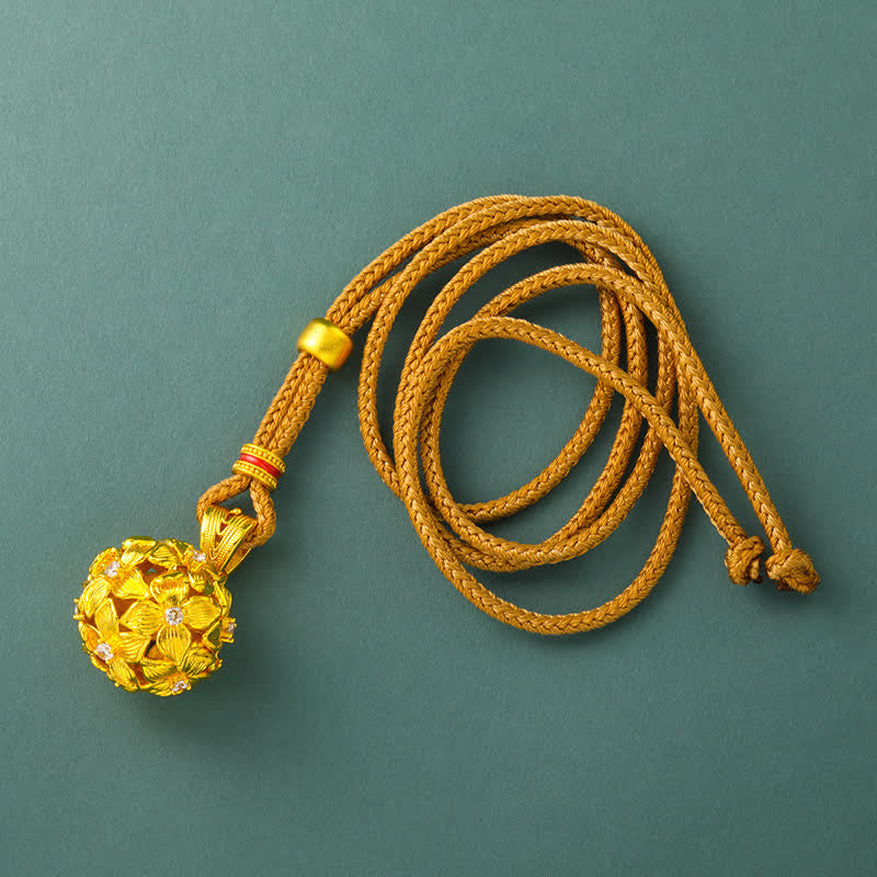 Gold Plated Brass Openwork Hydrangea Pendant Necklace — necklace view 2
