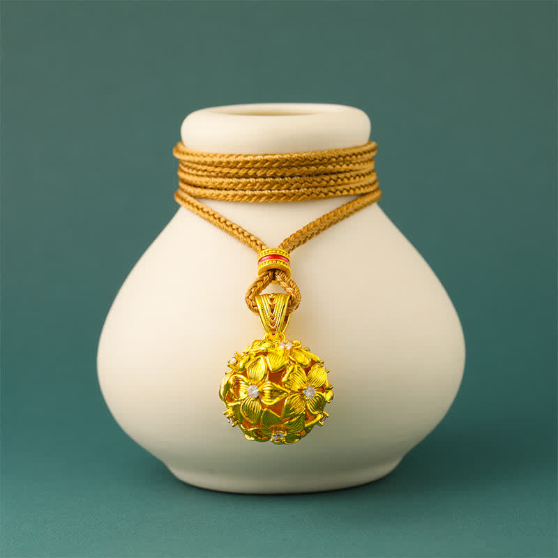 Gold Plated Brass Openwork Hydrangea Pendant Necklace — necklace view 3