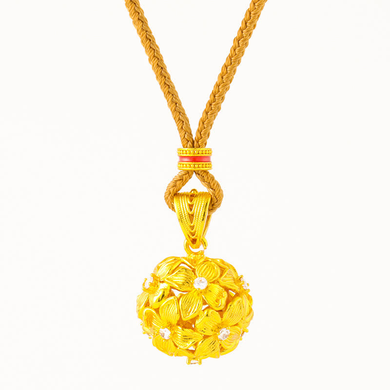 Gold Plated Brass Openwork Hydrangea Pendant Necklace — necklace view 5