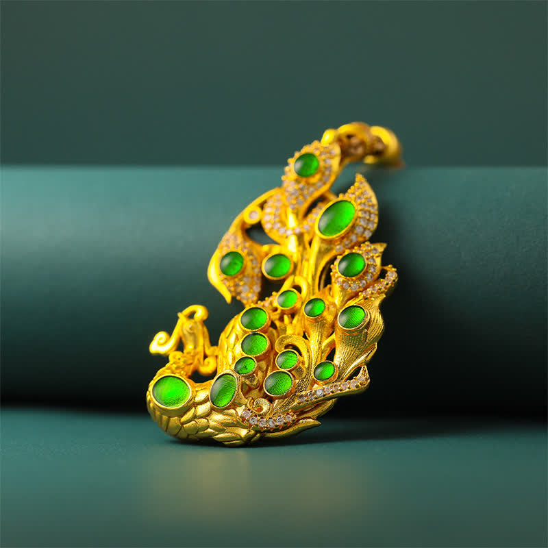 Gold Plated Brass Peacock Necklace — necklace view 4