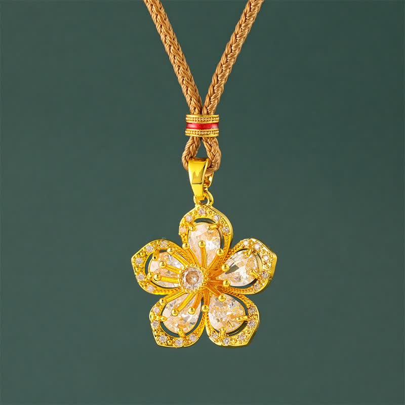Gold Plated Brass Plum Blossom Pendant Necklace — necklace view 1