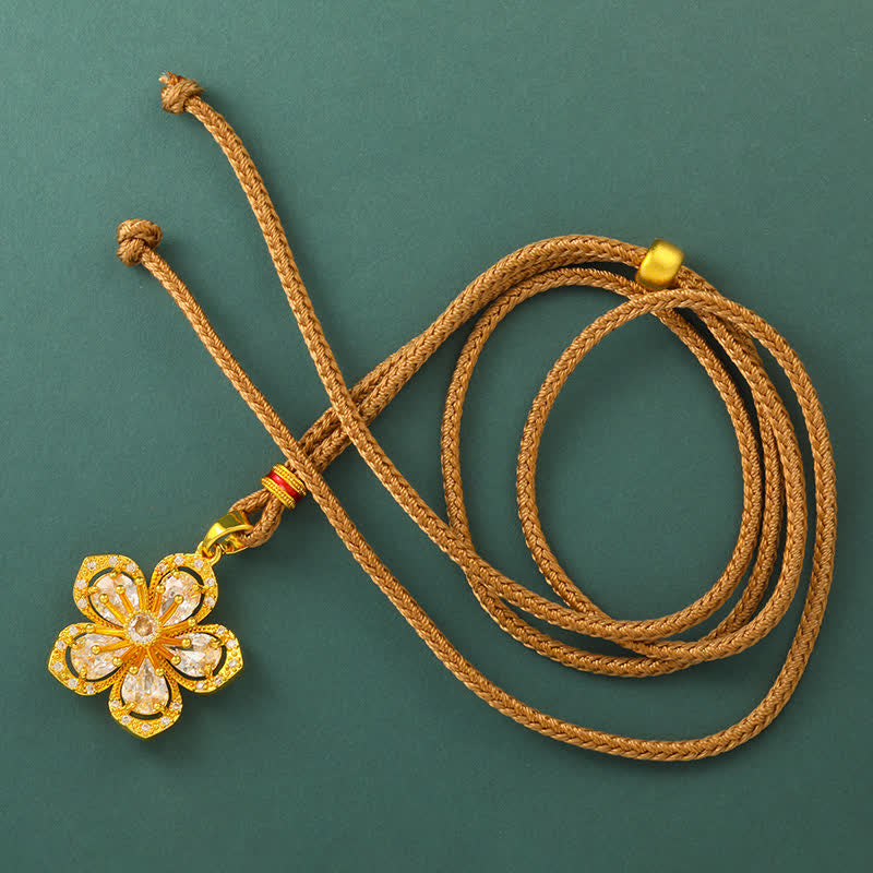 Gold Plated Brass Plum Blossom Pendant Necklace — necklace view 2