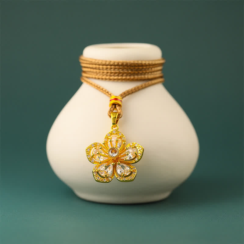Gold Plated Brass Plum Blossom Pendant Necklace — necklace view 4