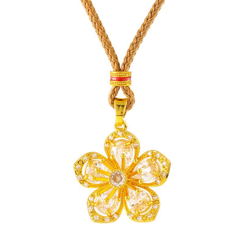 Gold Plated Brass Plum Blossom Pendant Necklace — necklace view 6