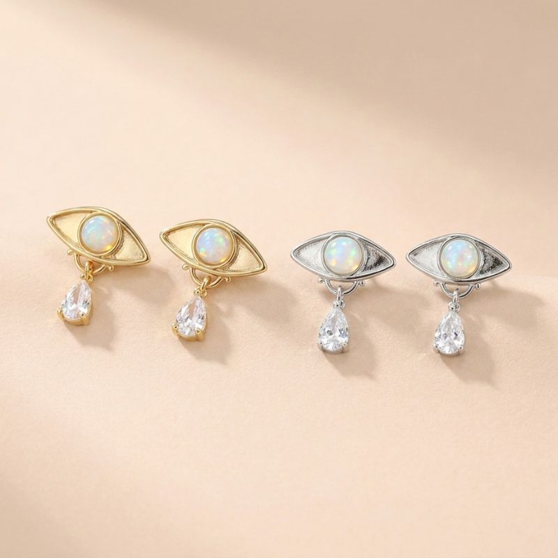 Gold-Plated Copper Evil Eye Earrings Water Drop Tears — earring view 1