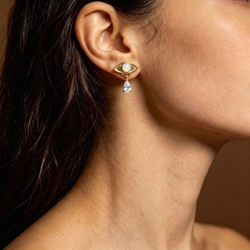 Gold-Plated Copper Evil Eye Earrings Water Drop Tears — earring view 2