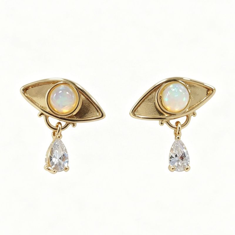 Gold-Plated Copper Evil Eye Earrings Water Drop Tears — earring view 4