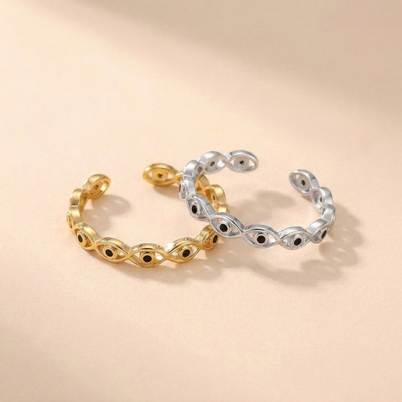 Gold-Plated Copper Evil Eye Ring Black Eyes Zircon — ring view 1