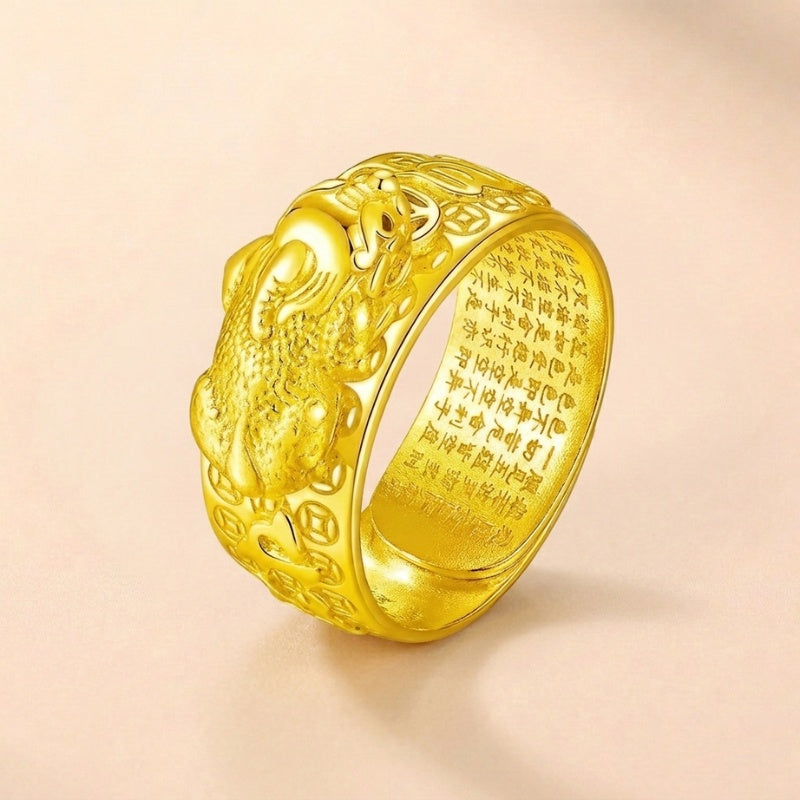 Golden Copper Pixiu Mantra Ring — ring view 1