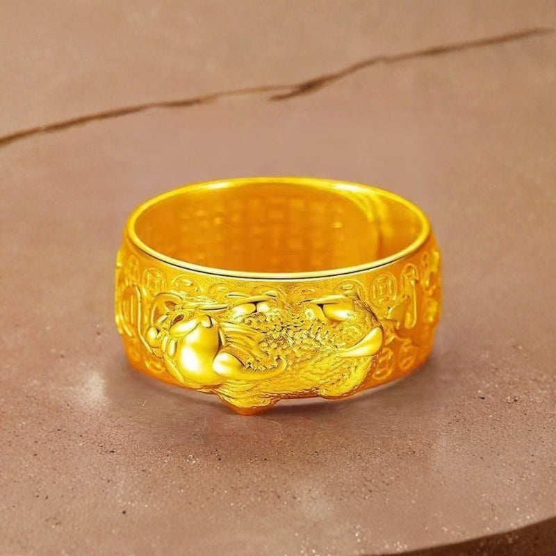 Golden Copper Pixiu Mantra Ring — ring view 3