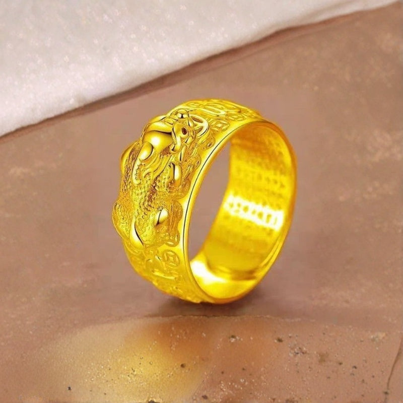 Golden Copper Pixiu Mantra Ring — ring view 4