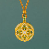 Gourd Gold Plated Brass Round Pendant Necklace — necklace view 1