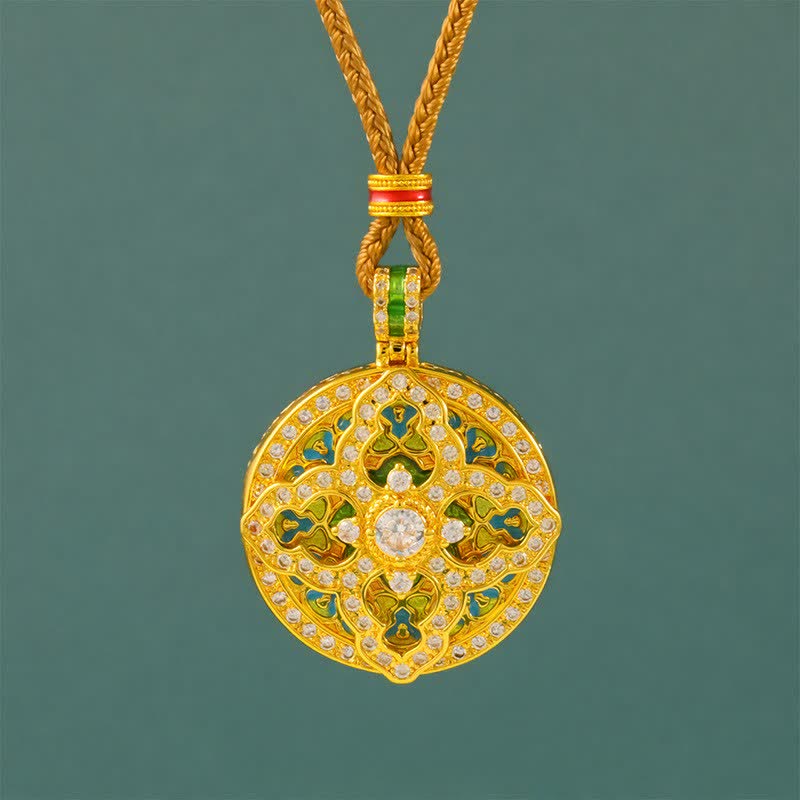 Gourd Gold Plated Brass Round Pendant Necklace — necklace view 1