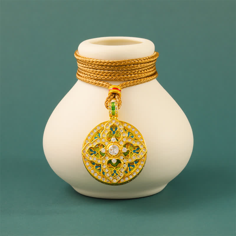 Gourd Gold Plated Brass Round Pendant Necklace — necklace view 2