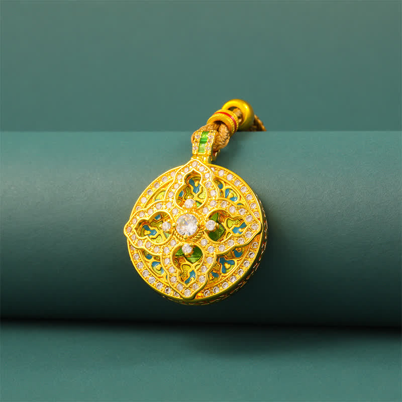 Gourd Gold Plated Brass Round Pendant Necklace — necklace view 4