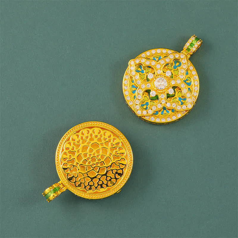 Gourd Gold Plated Brass Round Pendant Necklace — necklace view 5
