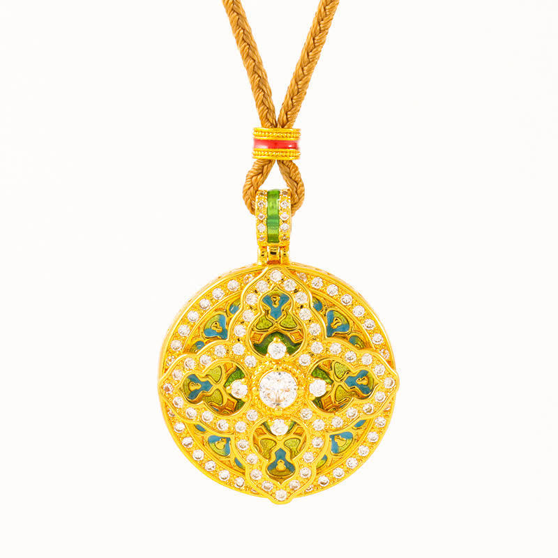 Gourd Gold Plated Brass Round Pendant Necklace — necklace view 6