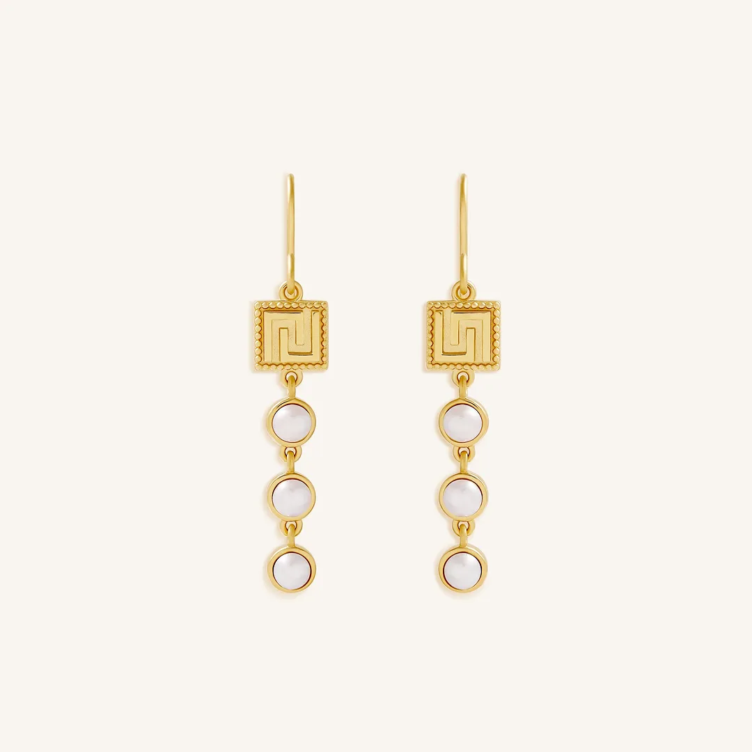 Graceful Pearl Greek Key Earrings — earring view 1