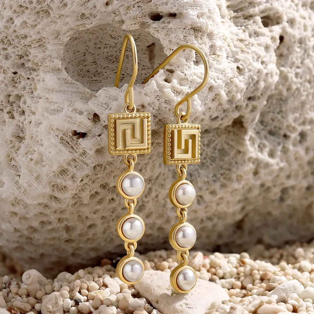 Graceful Pearl Greek Key Earrings — earring view 6