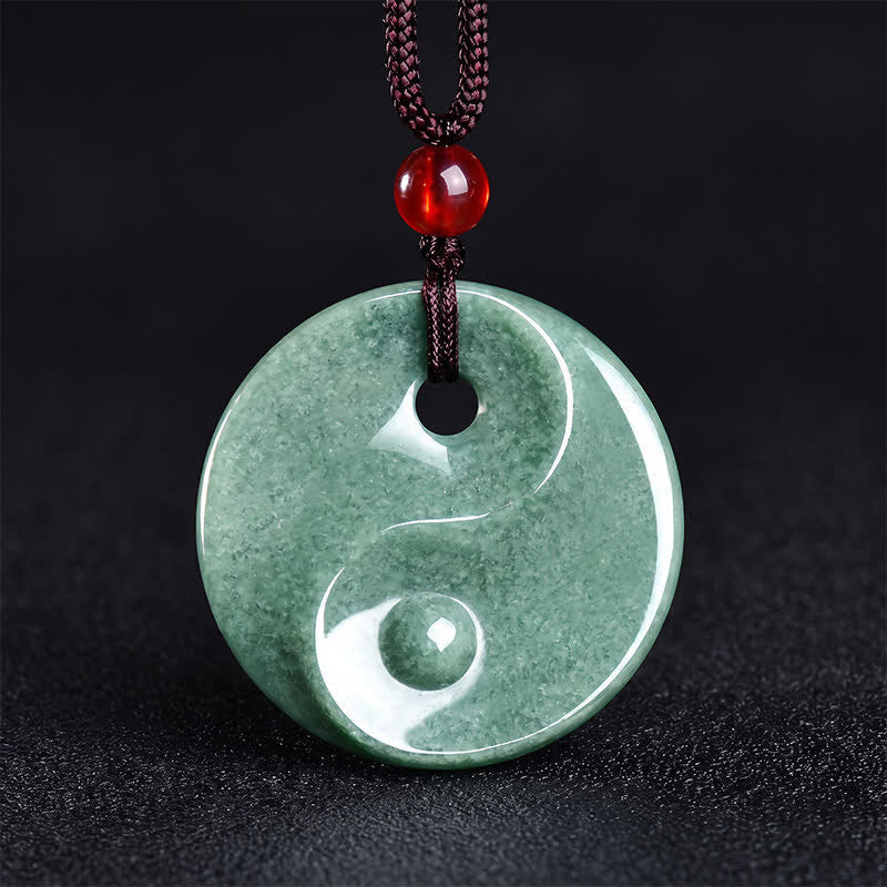 Green Jade Yin Yang Braided Cord Necklace — necklace view 1