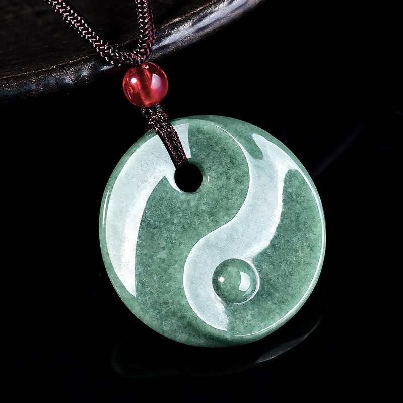 Green Jade Yin Yang Braided Cord Necklace — necklace view 2