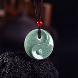 Green Jade Yin Yang Braided Cord Necklace — necklace view 3