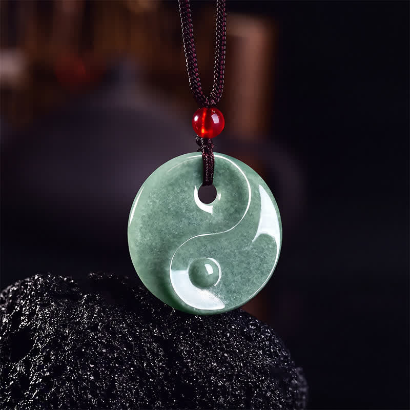 Green Jade Yin Yang Braided Cord Necklace — necklace view 3