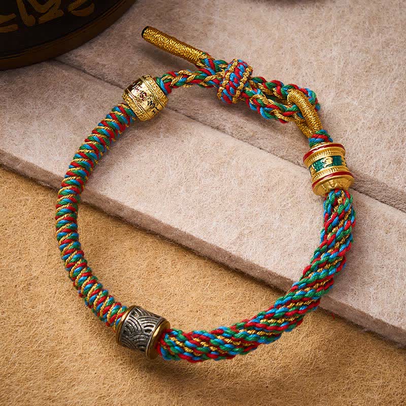 Hand-Woven Om Mani Padme Hum Five Elements Wuxing Tibetan Braided Bracelet — bracelet view 2