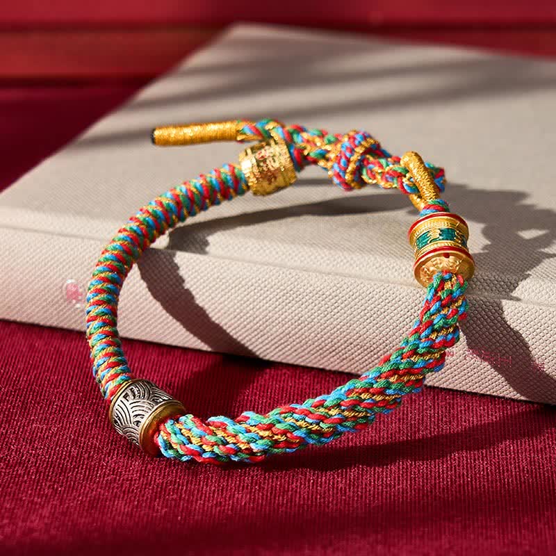 Hand-Woven Om Mani Padme Hum Five Elements Wuxing Tibetan Braided Bracelet — bracelet view 3