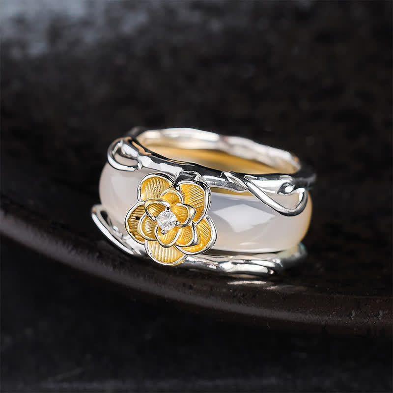 Honey Yellow Chalcedony Osmanthus Dual-Wear Ring — ring view 2