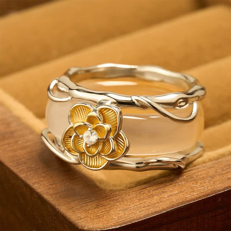 Honey Yellow Chalcedony Osmanthus Dual-Wear Ring — ring view 3