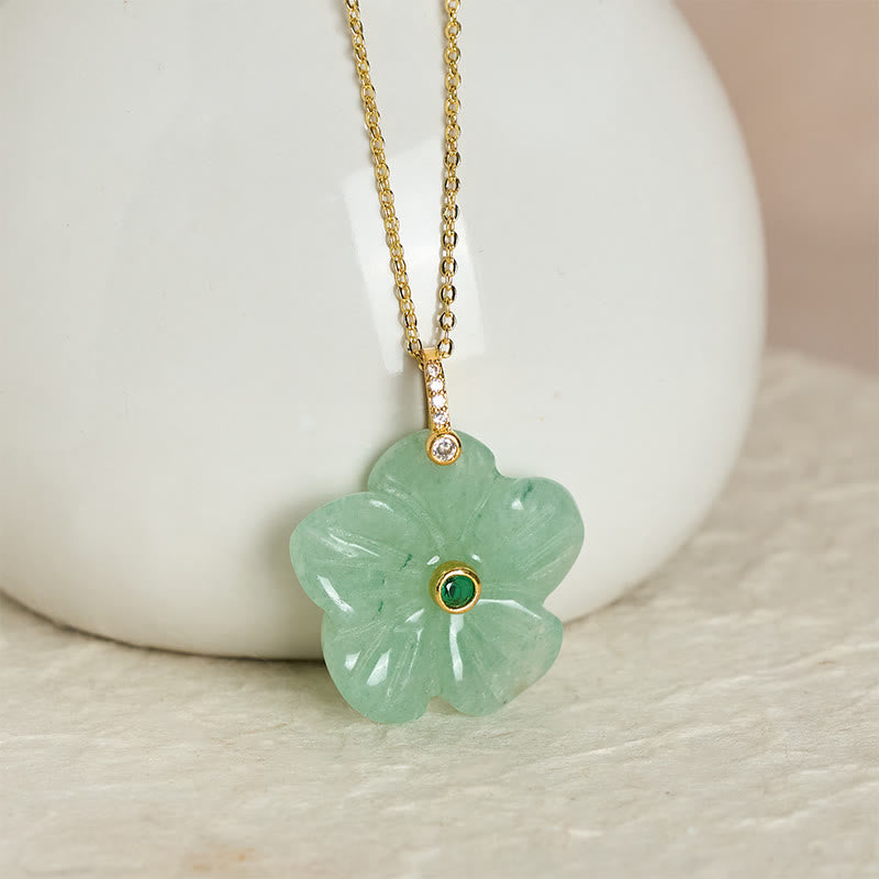Natural Green Aventurine Five Petal Flower Necklace — necklace view 1