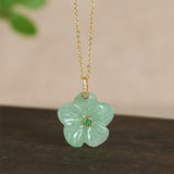 Natural Green Aventurine Five Petal Flower Necklace — necklace view 2