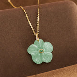 Natural Green Aventurine Five Petal Flower Necklace — necklace view 3