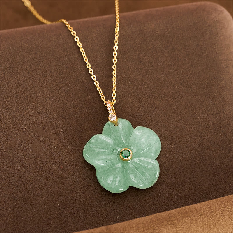 Natural Green Aventurine Five Petal Flower Necklace — necklace view 3