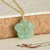 Natural Green Aventurine Five Petal Flower Necklace — necklace view 4