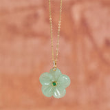 Natural Green Aventurine Five Petal Flower Necklace — necklace view 5
