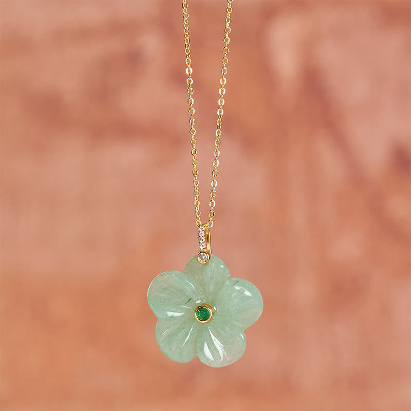 Natural Green Aventurine Five Petal Flower Necklace — necklace view 5