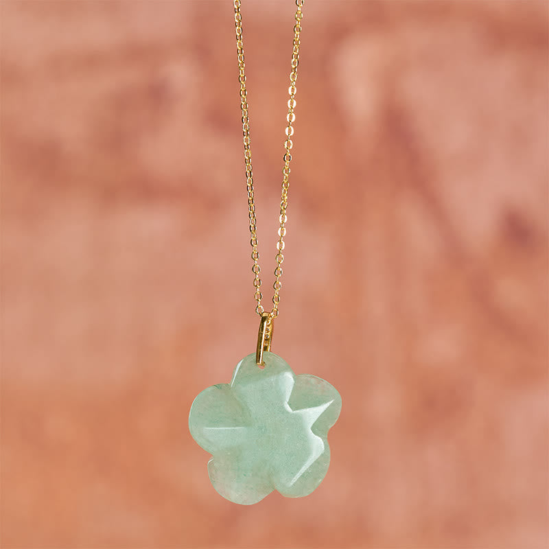 Natural Green Aventurine Five Petal Flower Necklace — necklace view 6